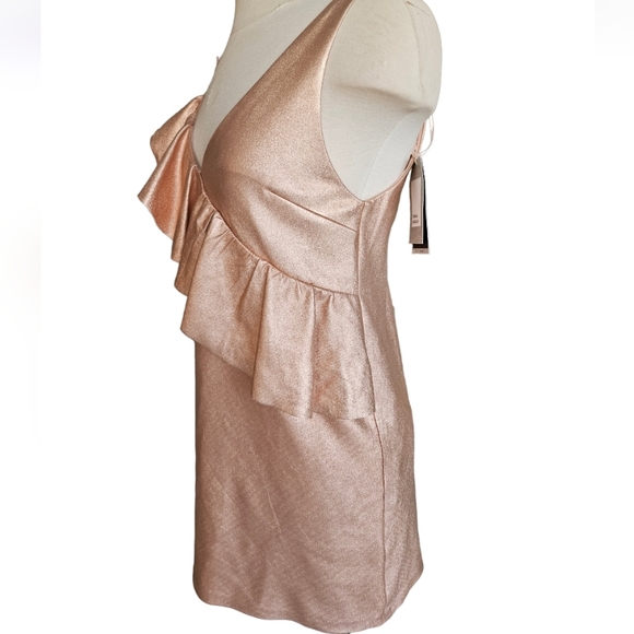 NWT Zara Metallic Rose Gold Mini Foux Leather Dress - Picture 5 of 11